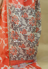 Carrot Peach - Soft linen cotton saree with  Shibori Pritns